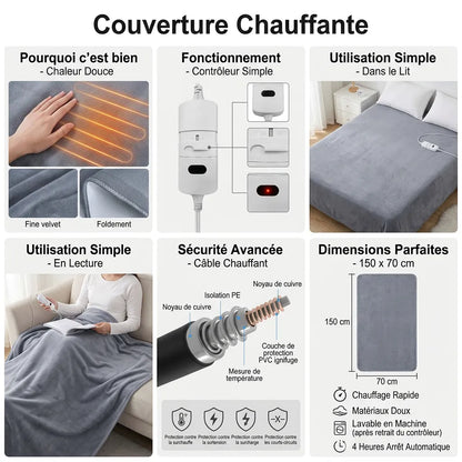 Couverture Chauffante Cocoona  | Chauffe-lit électrique double à thermostat automatique, 220 V
