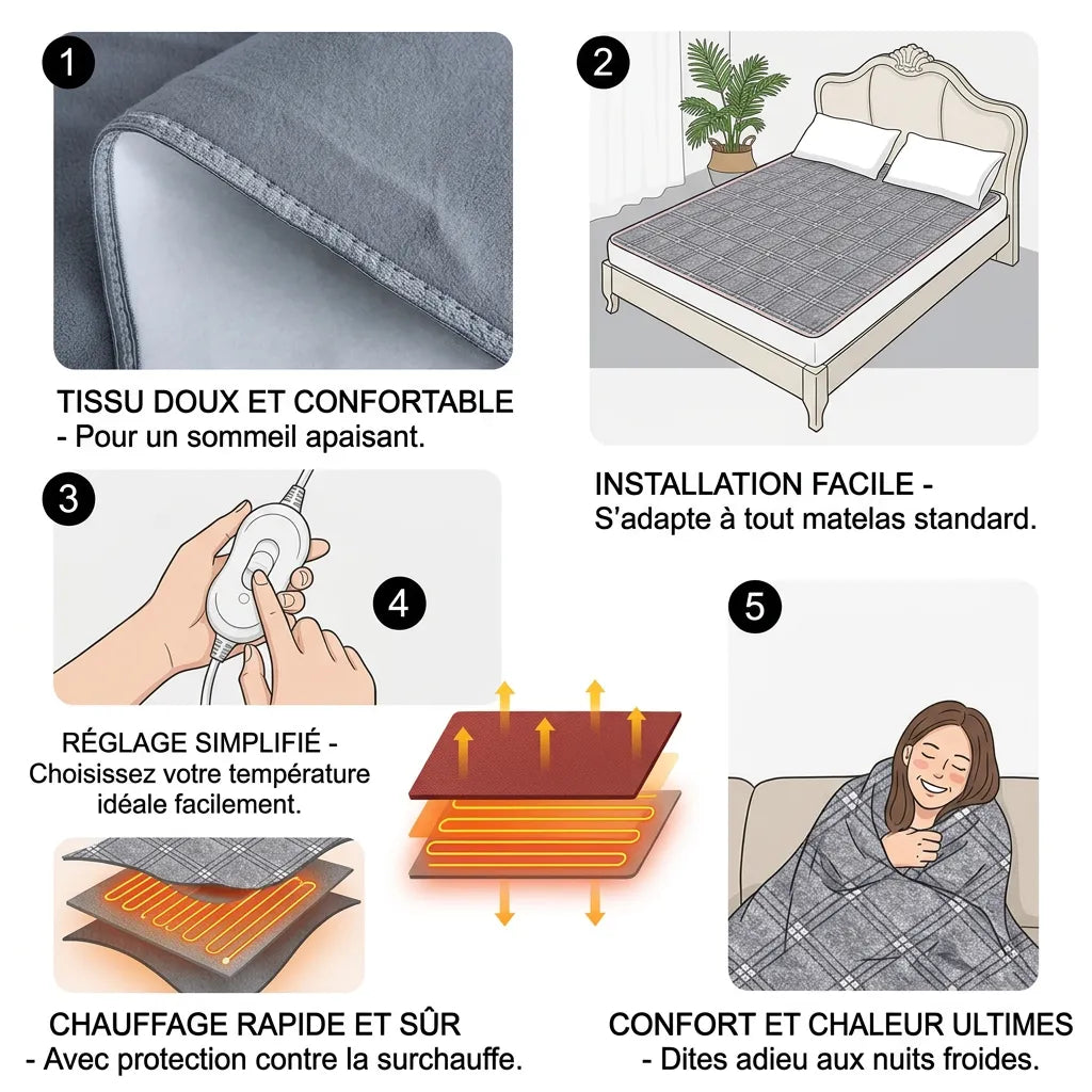 Couverture Chauffante Cocoona  | Chauffe-lit électrique double à thermostat automatique, 220 V
