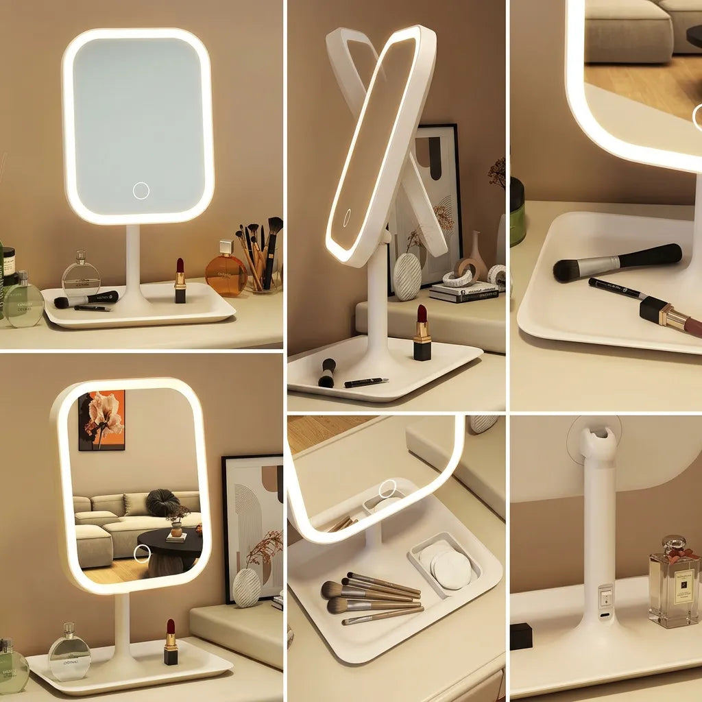 Miroir LED coiffeuse tactile rechargeable 3 couleurs