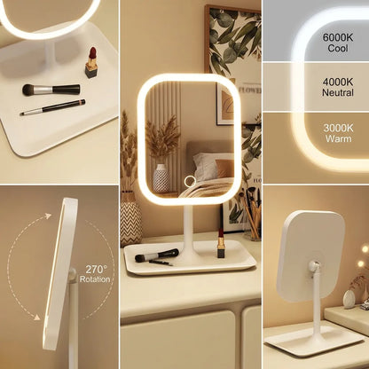 Miroir LED coiffeuse tactile rechargeable 3 couleurs
