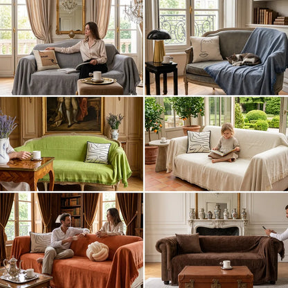 Housse de Canapé Chenya | Plaid-housse chenille chevrons antidérapant anti-griffures
