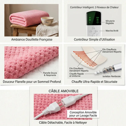 Couverture Chauffante Cocoona | Plaid chauffant électrique en flanelle double couche, minuterie, 150 × 80 cm