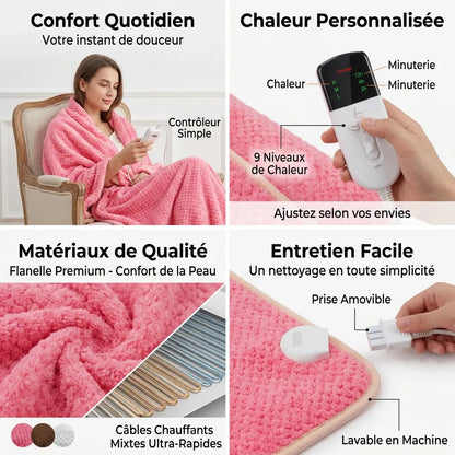 Couverture Chauffante Cocoona | Plaid chauffant électrique en flanelle double couche, minuterie, 150 × 80 cm