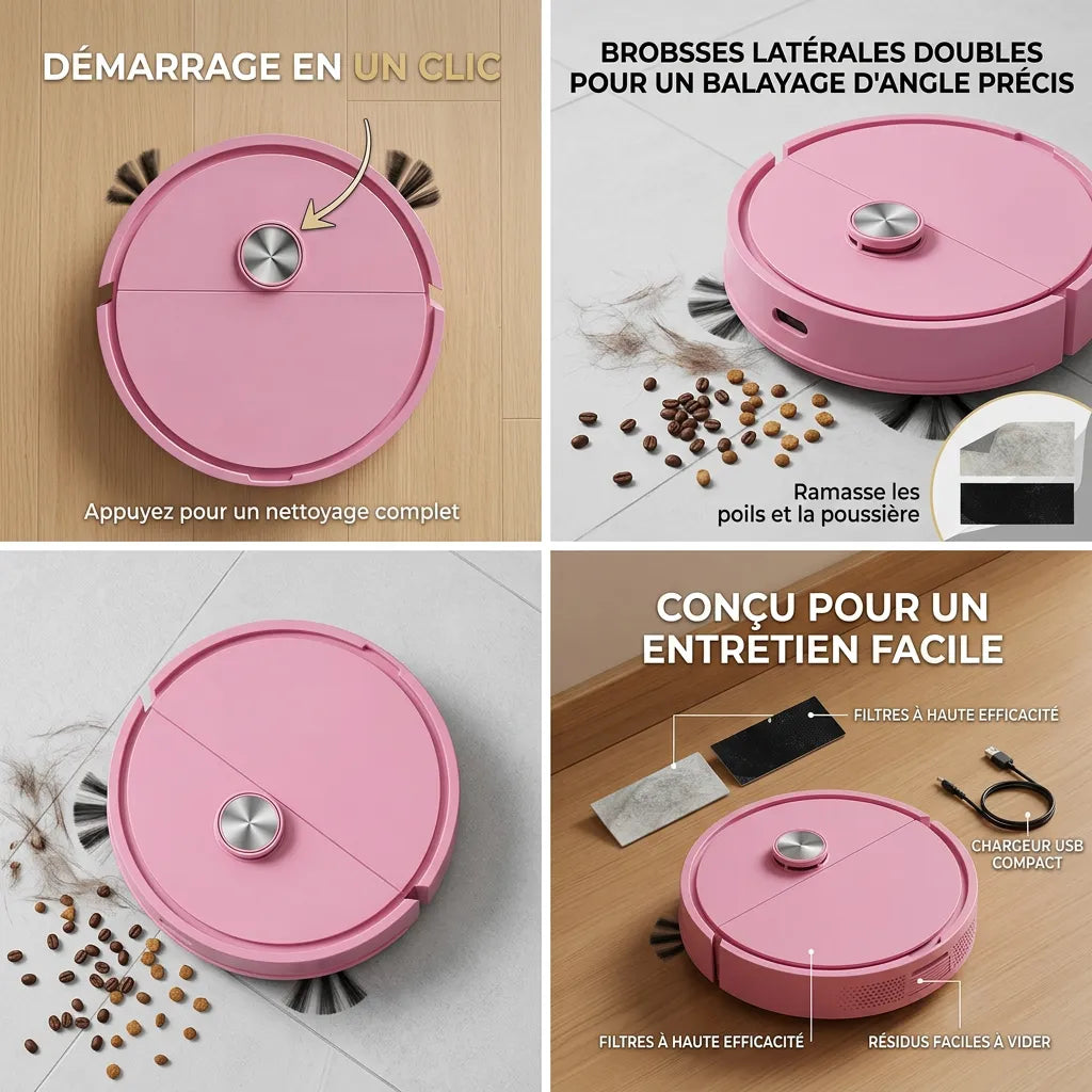 Mini Robot Aspirateur Laveur 3-en-1 | Aspirateur laveur compact automatique pour maison et voiture