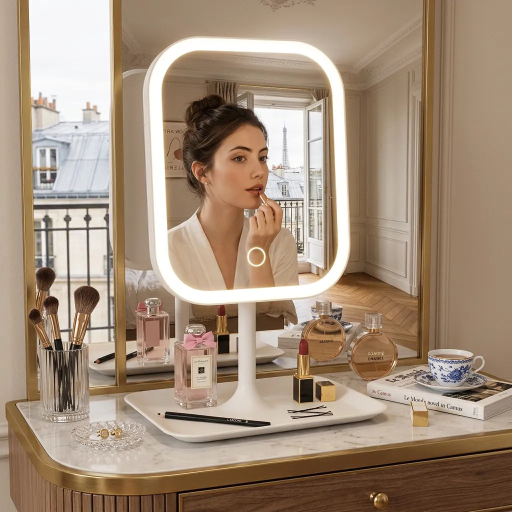 Miroir LED coiffeuse tactile rechargeable 3 couleurs