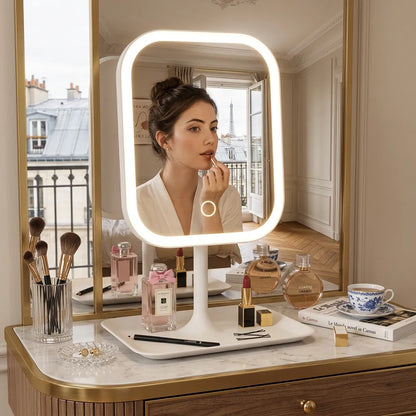 Miroir LED coiffeuse tactile rechargeable 3 couleurs