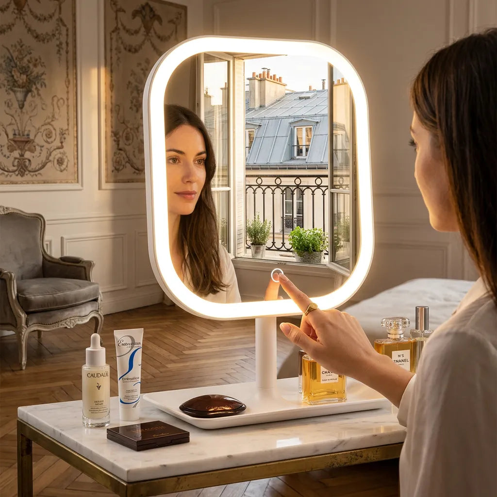 Miroir LED coiffeuse tactile rechargeable 3 couleurs