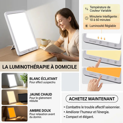 Lampe de Luminothérapie Soléa | Lampe LED portable 10 000 lux, 5 niveaux de luminosité et fonction mémoire