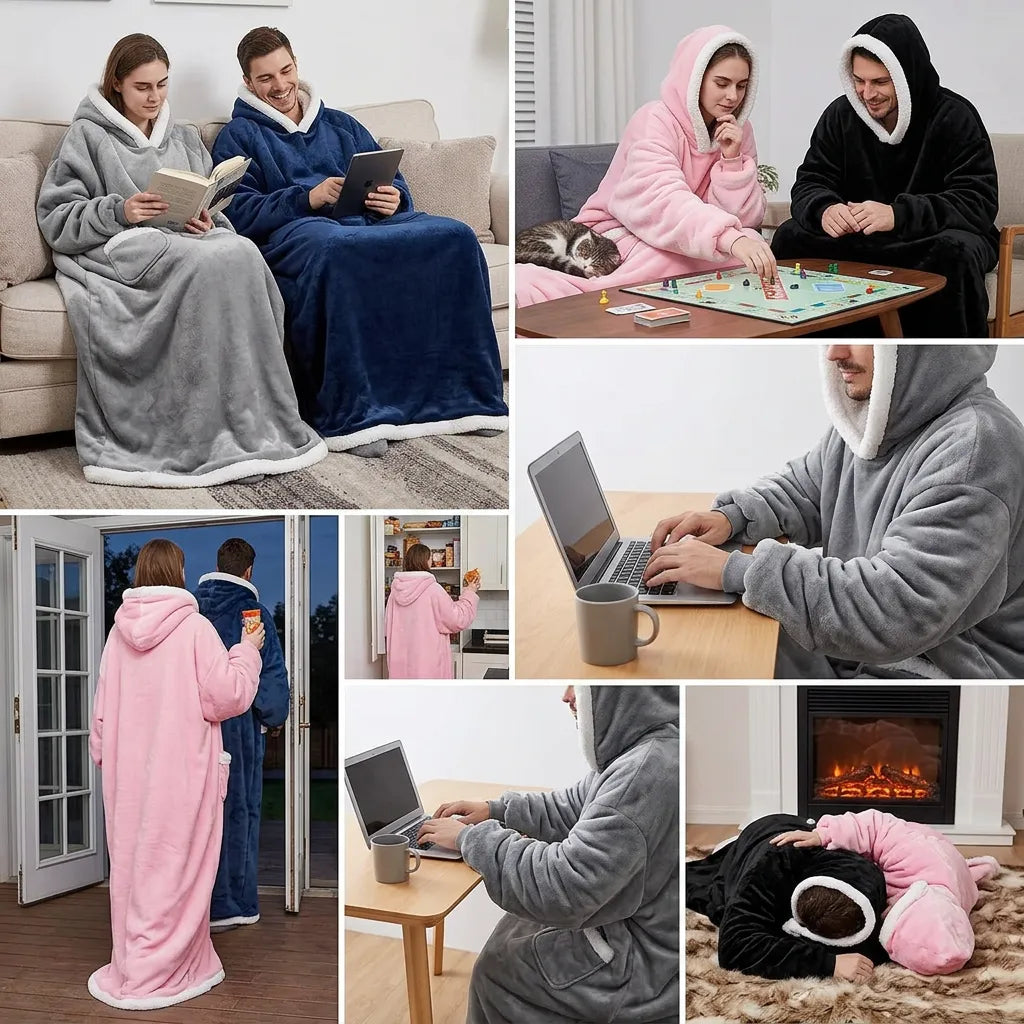 Couverture Sweat Cozya | Plaid polaire à capuche et manches, format géant 180 cm