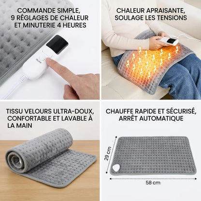Coussin Chauffant Cocoona | Coussin électrique doux 9 niveaux avec minuterie, 30 × 59 cm