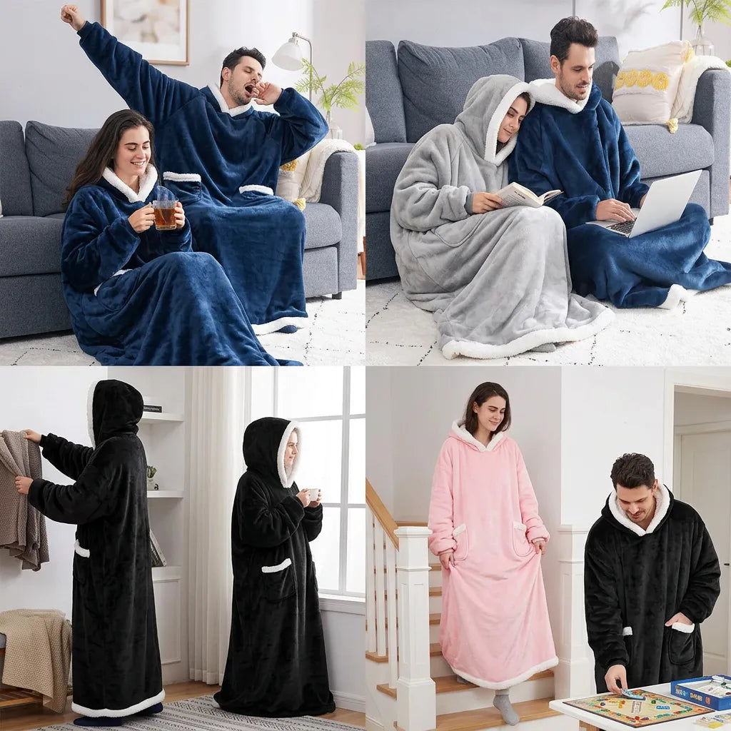 Couverture Sweat Cozya | Plaid polaire à capuche et manches, format géant 180 cm