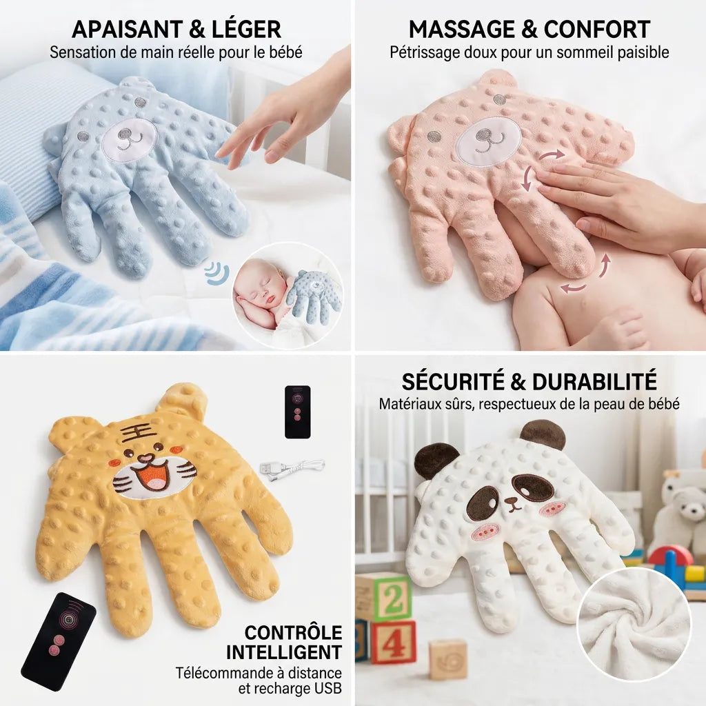 Doudou pour Bébé Paume Douce | Coussin de tapotement apaisant à vitesse et intensité réglables
