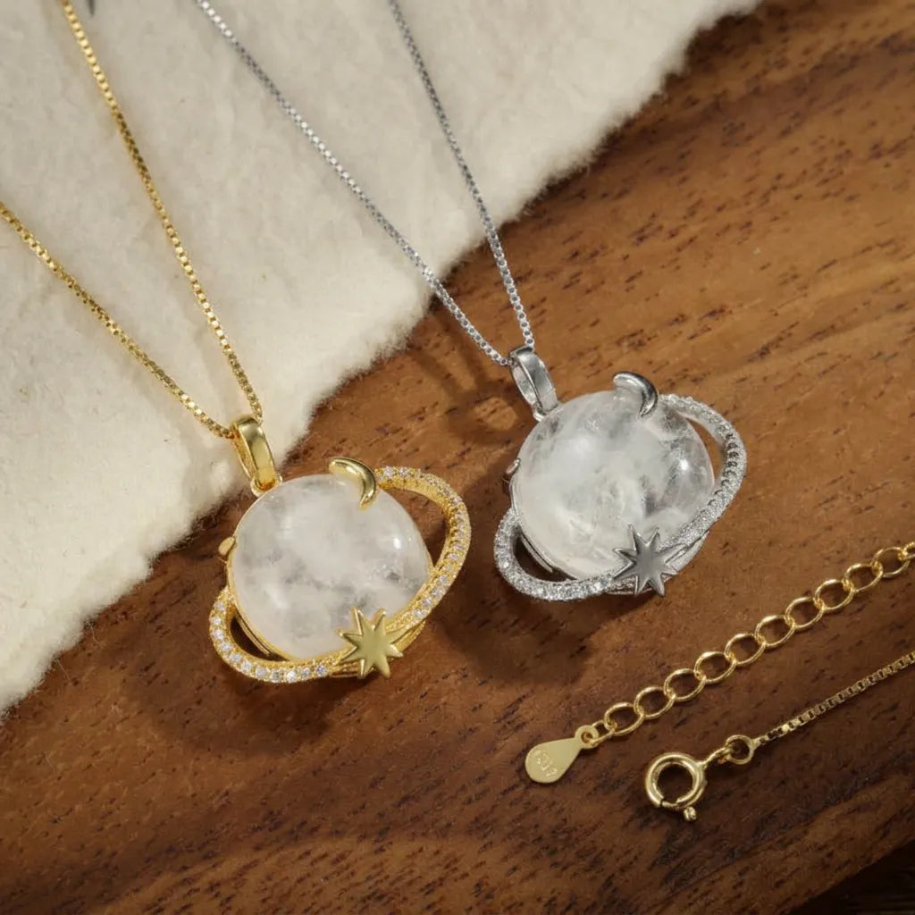 Collier Cosmos Lunaire | Collier femme pierre de lune, motif étoile et lune, argent 925