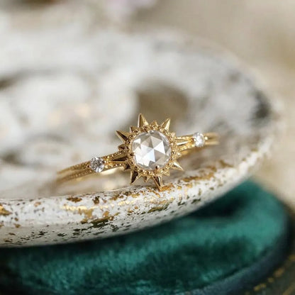 Bague Soleil | Bague femme fine en quartz clair et argent, taille ajustable