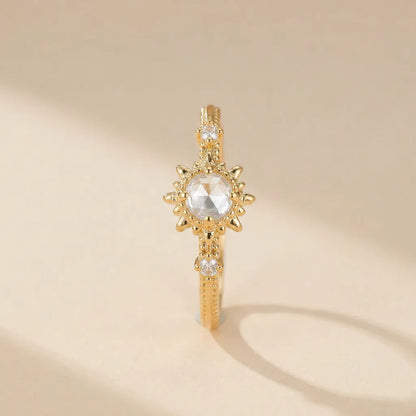 Bague Soleil | Bague femme fine en quartz clair et argent, taille ajustable