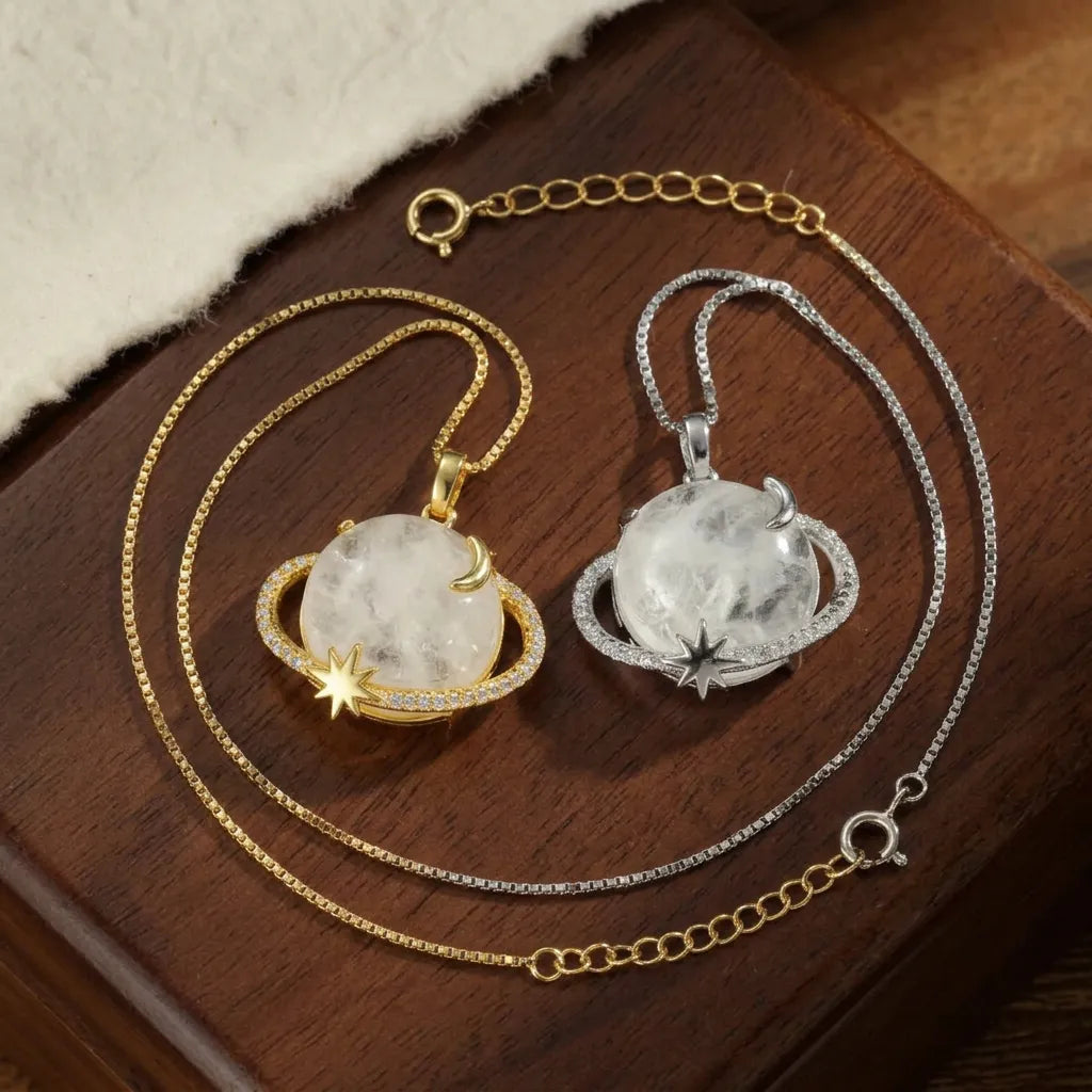 Collier Cosmos Lunaire | Collier femme pierre de lune, motif étoile et lune, argent 925