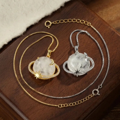 Collier Cosmos Lunaire | Collier femme pierre de lune, motif étoile et lune, argent 925