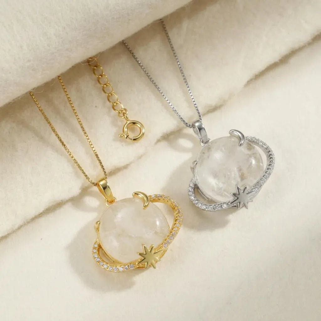 Collier Cosmos Lunaire | Collier femme pierre de lune, motif étoile et lune, argent 925