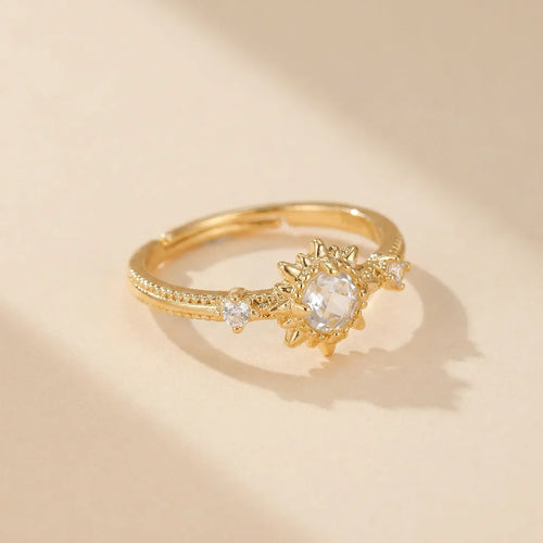 Bague Soleil | Bague femme fine en quartz clair et argent, taille ajustable