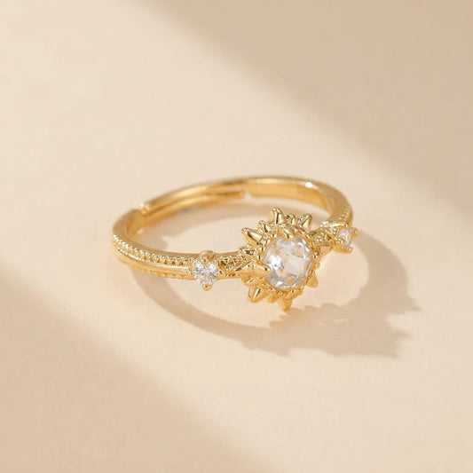 Bague Soleil | Bague femme fine en quartz clair et argent, taille ajustable