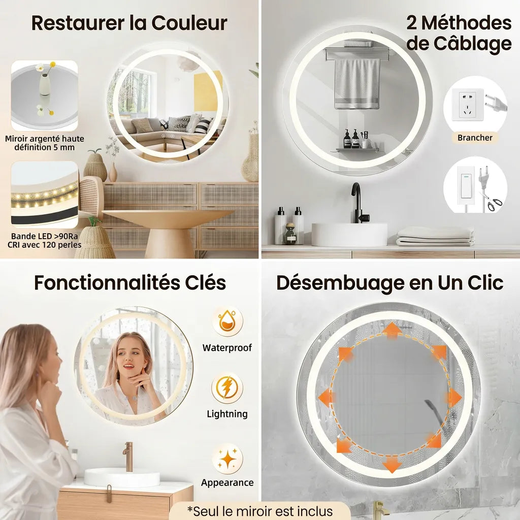 Miroir Salle de Bain LED Luméa anti-buée 50 cm