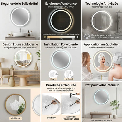 Miroir Salle de Bain LED Luméa anti-buée 50 cm