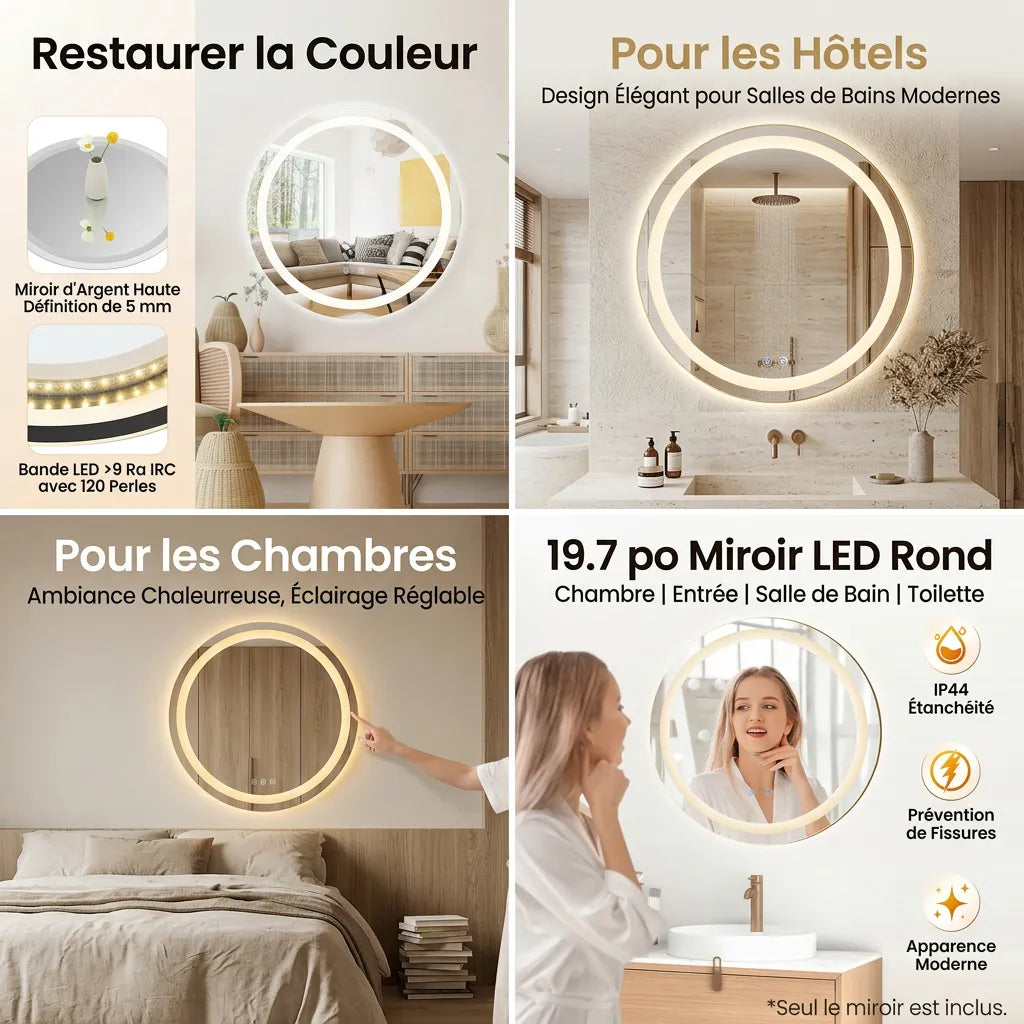 Miroir Salle de Bain LED Luméa anti-buée 50 cm