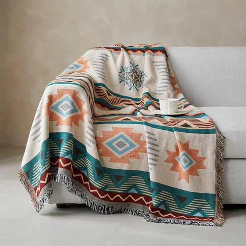 Housse de Canapé Ethnora | Jeté jacquard réversible motif ethnique