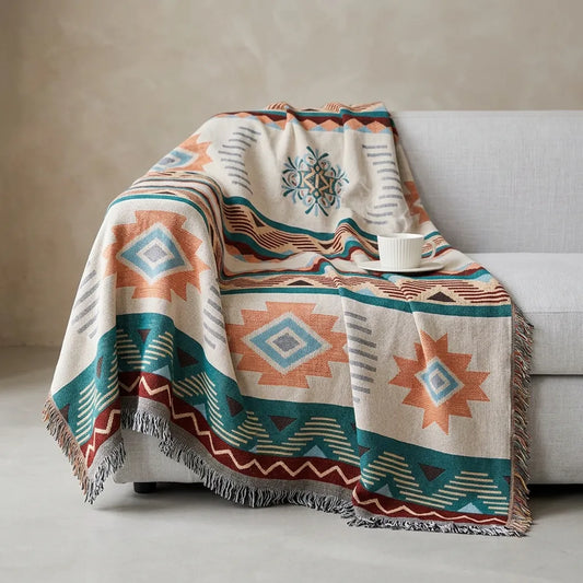 Housse de Canapé Ethnora | Jeté jacquard réversible motif ethnique