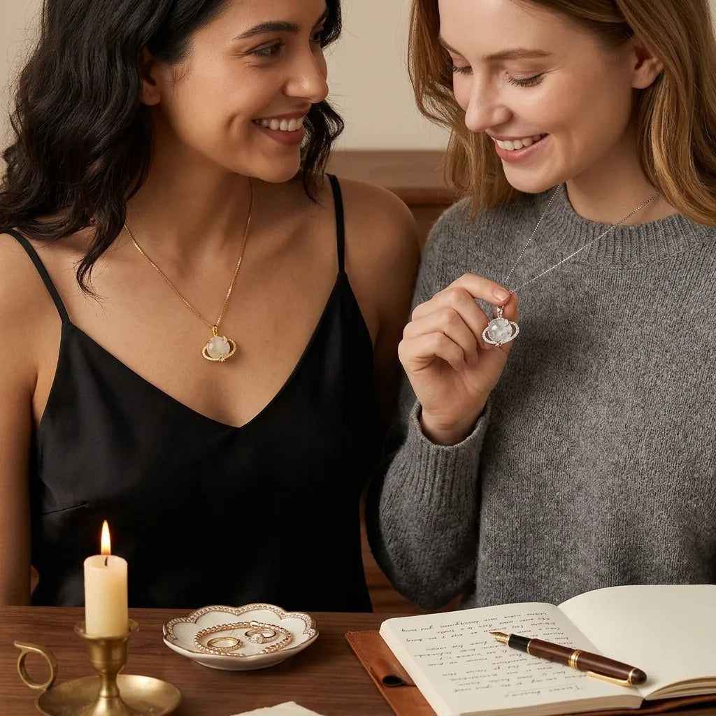 Collier Cosmos Lunaire | Collier femme pierre de lune, motif étoile et lune, argent 925