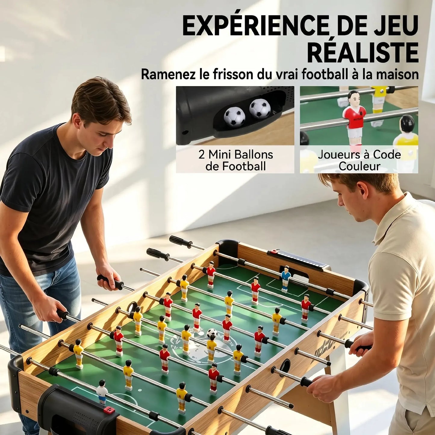 Table de Baby-Foot SPORTNOW | Baby-foot compact 109 cm à marqueurs manuels et barres inox