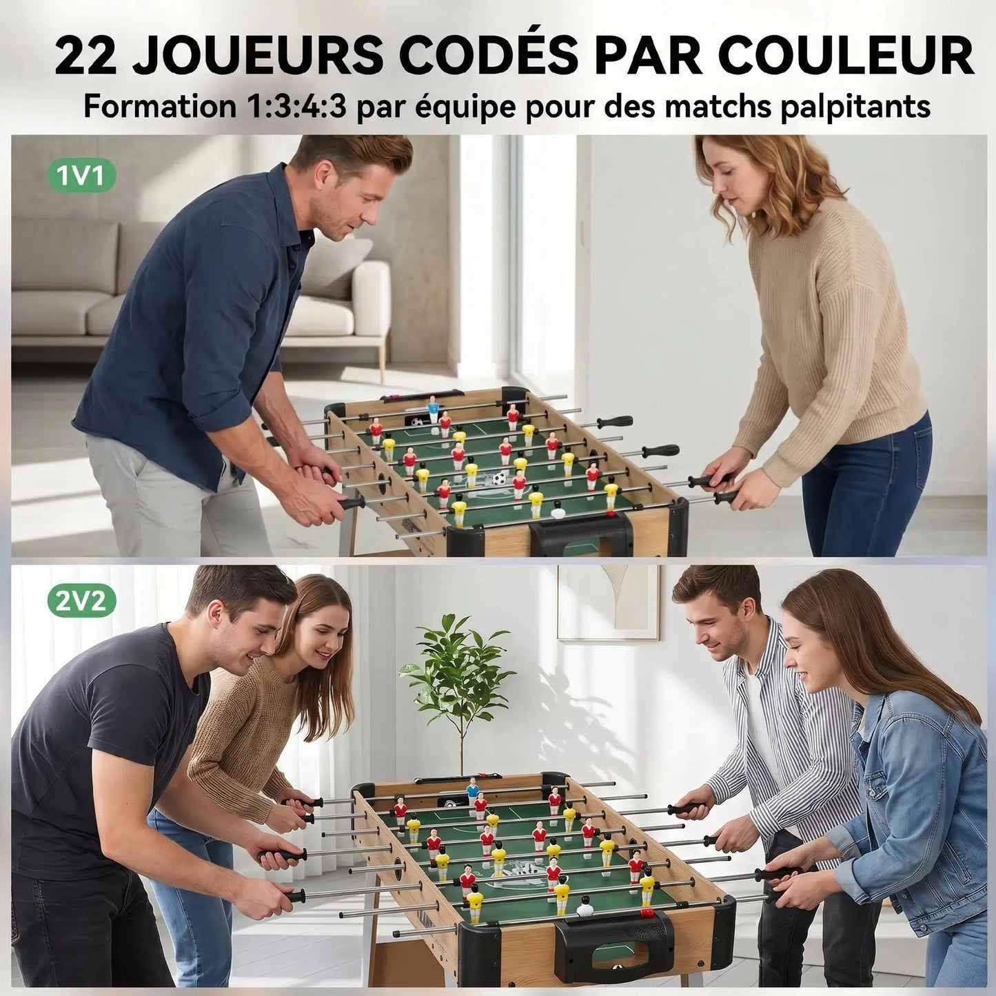 Table de Baby-Foot SPORTNOW | Baby-foot compact 109 cm à marqueurs manuels et barres inox
