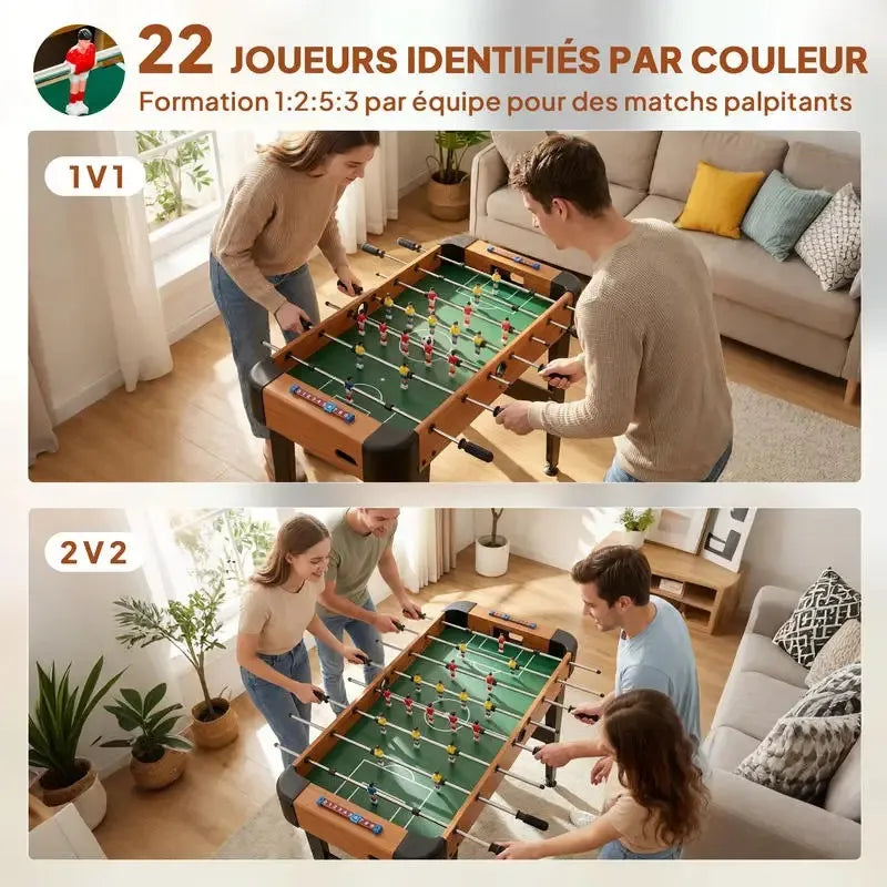 Table de Baby-Foot Kickara | Baby-foot compact 92 cm à marqueurs manuels et poignées antidérapantes