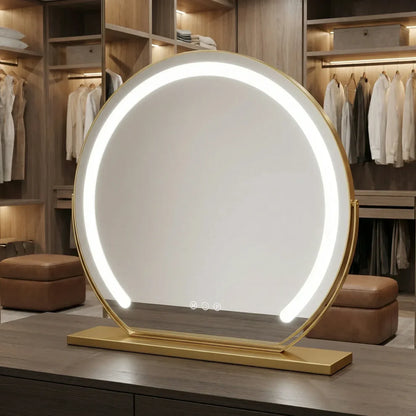 LUMINAPRO™ Éclat Doré | Élégant Miroir Maquillage LED pour les coiffeuses