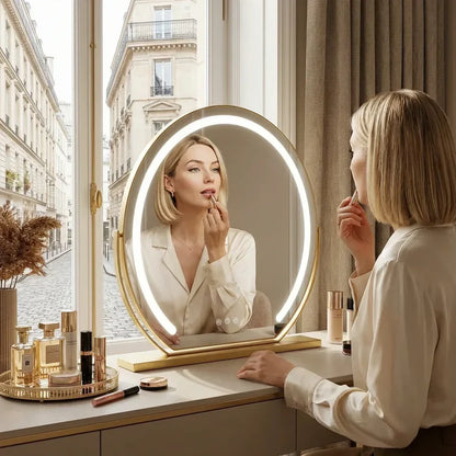LUMINAPRO™ Éclat Doré | Élégant Miroir Maquillage LED pour les coiffeuses